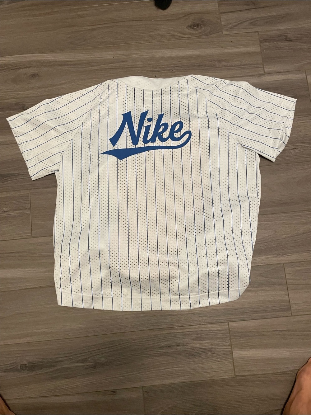 Nike White & Blue Pinstripe Baseball Jersey